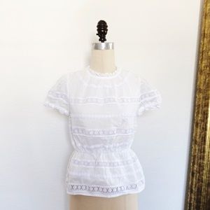 Jcrew white Cotton peplum too w lace eyelet trim